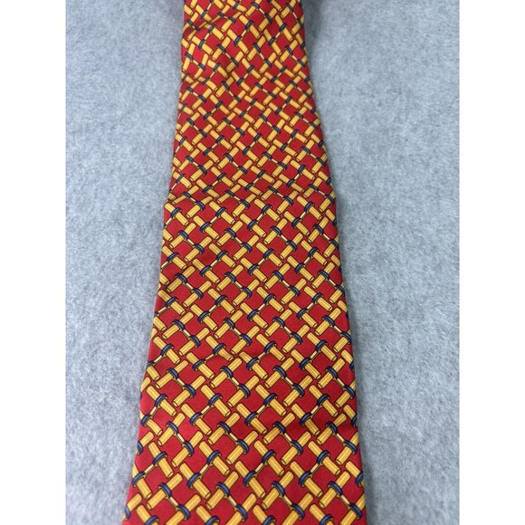 Gucci Tie Red And Gold Geometric Pattern Silk L:56” W:3.5” - Picture 3 of 8